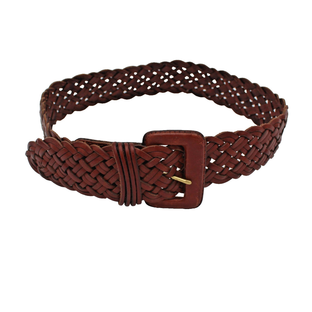 90s Vintage Belt Braided Leather Eddie Bauer Womens Medium Brown Minimalist Y2K - Picture 6 of 6